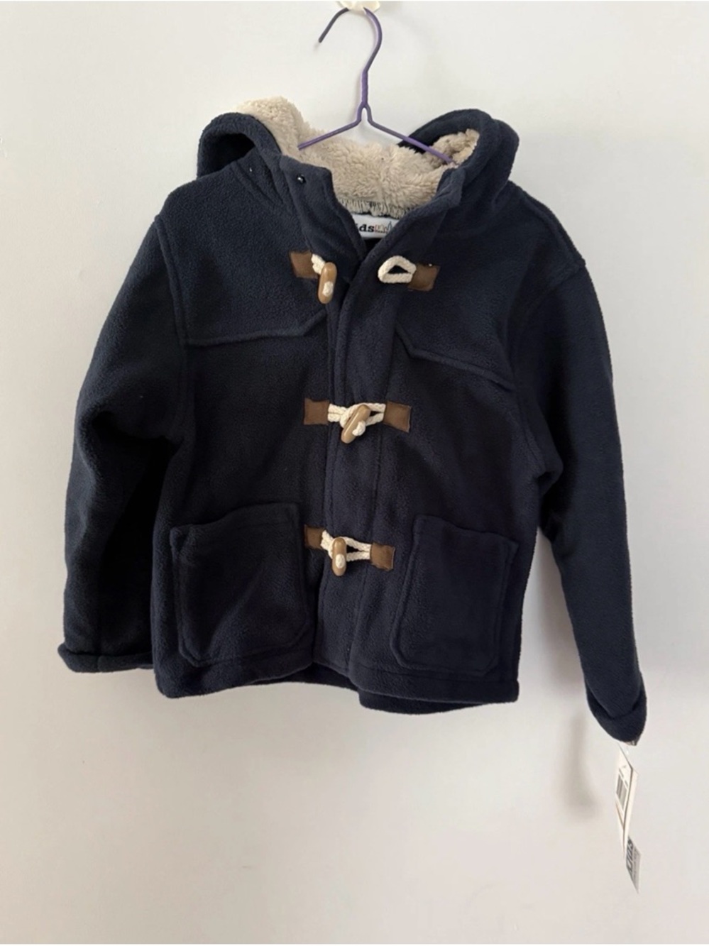 Kids Headquarters Navy Hooded Toggle Jean Jacket with Sherpa